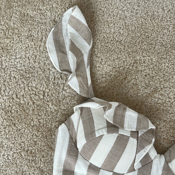 NWT Saints + Secrets Cotton Tan & White Striped Wrap Mini Dress in Small - Picture 5 of 9